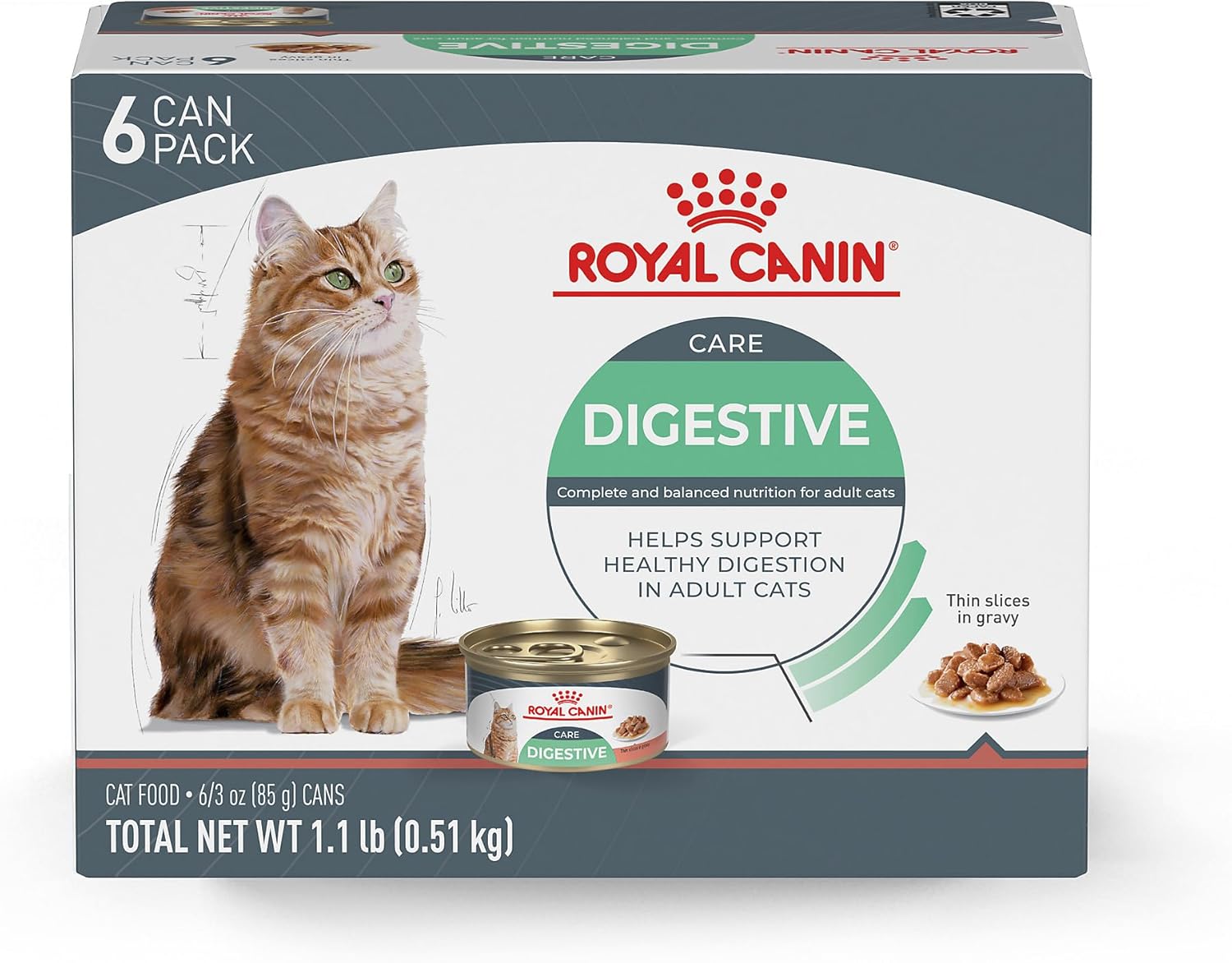 Nourriture humide pour chats Royal Canin Digestive Care Thin Slices in Gravy, 3 onces (lot de 6) — L'emballage peut varier