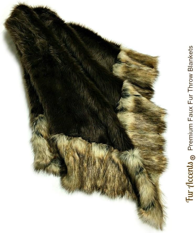 ผ้าห่มขนสุนัขจิ้งจอกสีน้ำตาลขอบหยักแบบนุ่มพิเศษ Fur Accents - ขนเทียมสุดหรู - ผ้าคลุมเตียง - บุขนมิงกี้ - Designer Throws USA (5x6 ฟุต)
