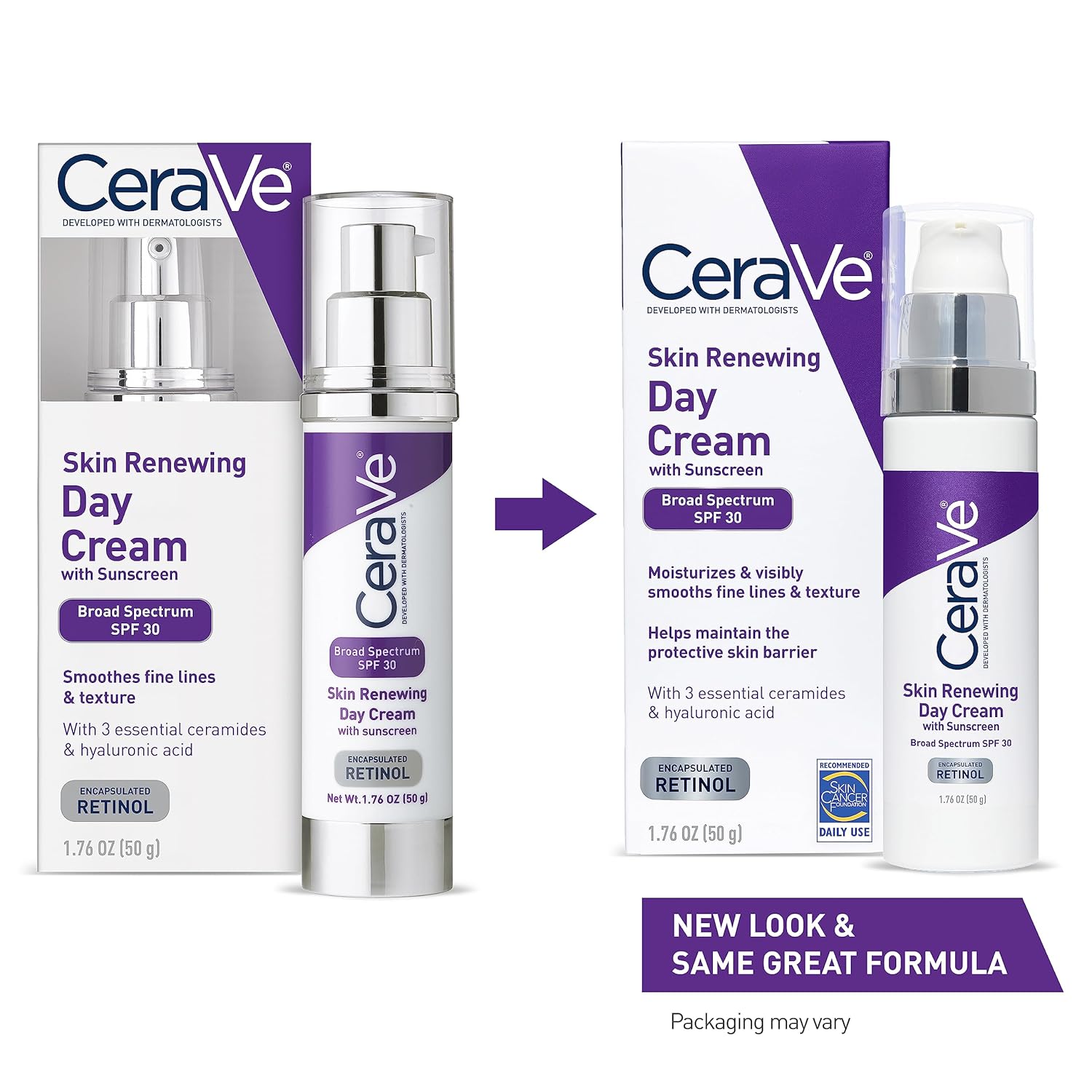 CeraVe Anti-Aging Face Cream SPF 30, Anti-Wrinkle Retinol Cream with Hyaluronic Acid and Ceramides, 1.76 oz