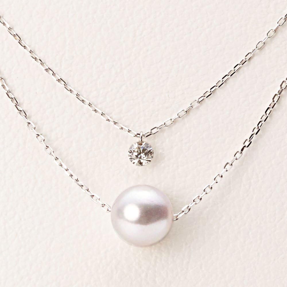 Japanese 7.0mm Akoya Cultured Pearl with Diamond Pendant Necklace for Women with White Gold | Classy Design Excellent Gift | Pearl Necklace · v2