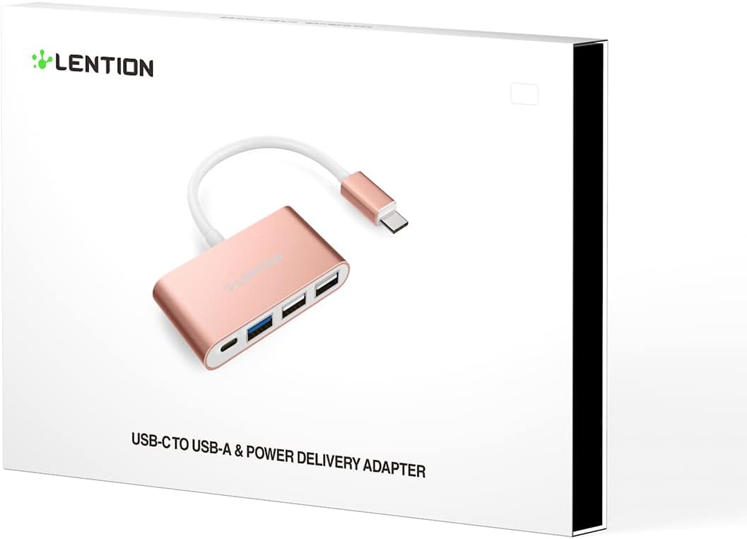 LENTION Hub USB-C 4-in-1 dengan Tipe C, USB 3.0, USB 2.0 Kompatibel dengan MacBook Pro 13/14/15/16 2023-2016, Mac Air/Surface Baru, ChromeBook, Lainnya, Adaptor Penghubung Pengisian Daya Multiport (C13, Space Grey)
