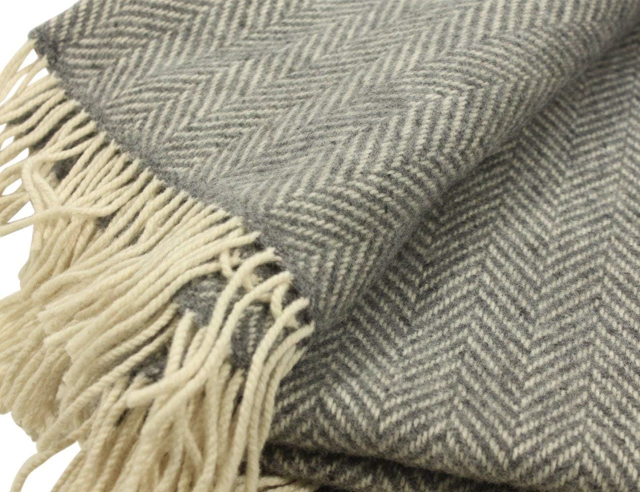 Grey Blanket - Woven in Ireland - Supersoft Cashmere and Fluffy Merino Wool - 6 ft x 4.5 ft Grey Wool Throw - Classic Herrignbone Pattern - Heirloom quality from Irish Artisan Weaving Mill · v2