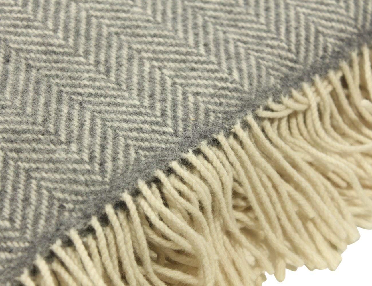 Grey Blanket - Woven in Ireland - Supersoft Cashmere and Fluffy Merino Wool - 6 ft x 4.5 ft Grey Wool Throw - Classic Herrignbone Pattern - Heirloom quality from Irish Artisan Weaving Mill · v2