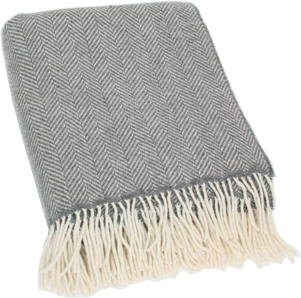 Grey Blanket - Woven in Ireland - Supersoft Cashmere and Fluffy Merino Wool - 6 ft x 4.5 ft Grey Wool Throw - Classic Herrignbone Pattern - Heirloom quality from Irish Artisan Weaving Mill · v2