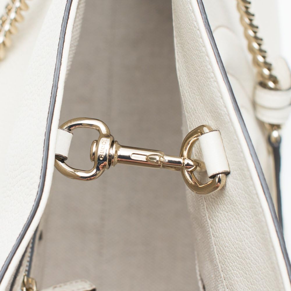 Gucci Soho Schultertasche aus Leder mit Kettenriemen für Damen, Größe L, Weiß