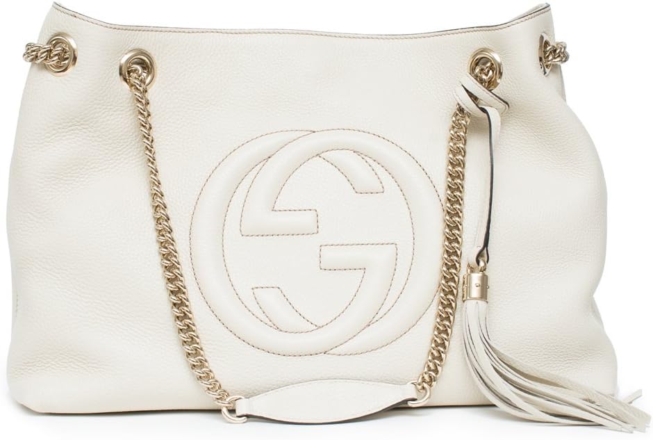 Gucci Soho Schultertasche aus Leder mit Kettenriemen für Damen, Größe L, Weiß