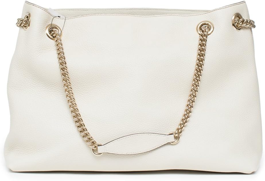 Gucci Soho Schultertasche aus Leder mit Kettenriemen für Damen, Größe L, Weiß