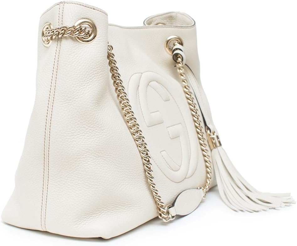 Gucci Soho Schultertasche aus Leder mit Kettenriemen für Damen, Größe L, Weiß
