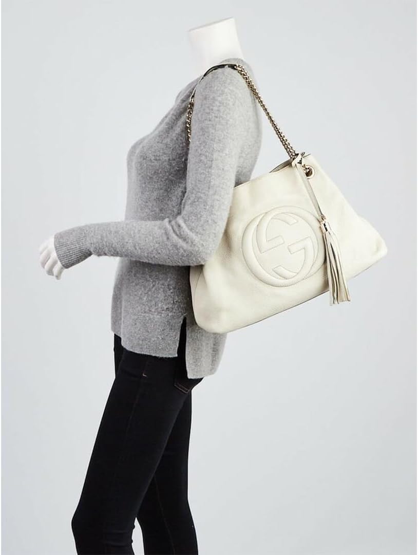 Gucci Soho Schultertasche aus Leder mit Kettenriemen für Damen, Größe L, Weiß