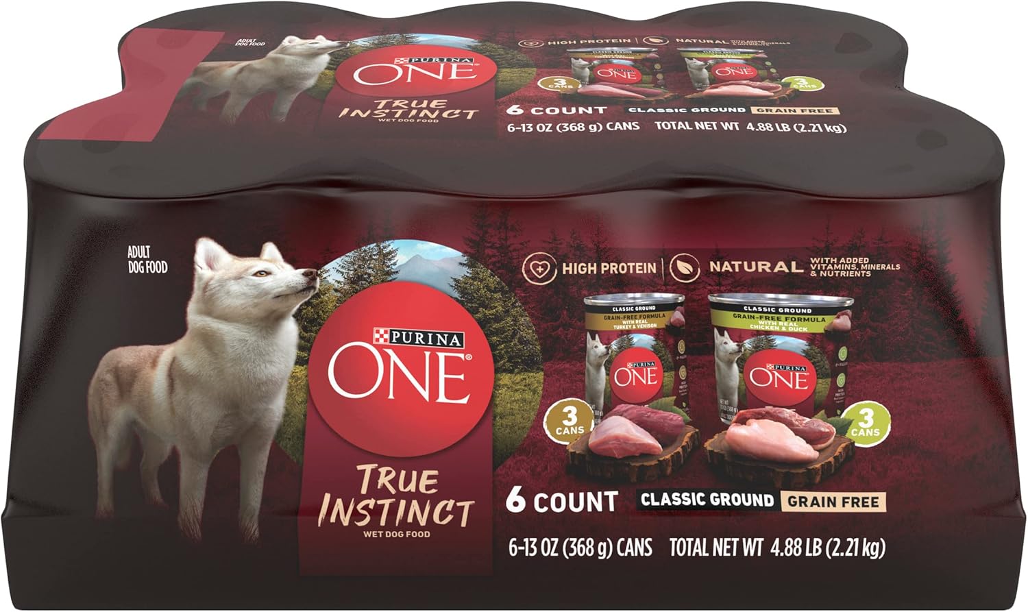 Purina ONE True Instinct Classic Fórmulas sin cereales molidos con pavo y venado de verdad, y con alimento húmedo para perros con alto contenido de proteínas para perros con alto contenido de proteínas, paquete de 6 latas de 13 oz