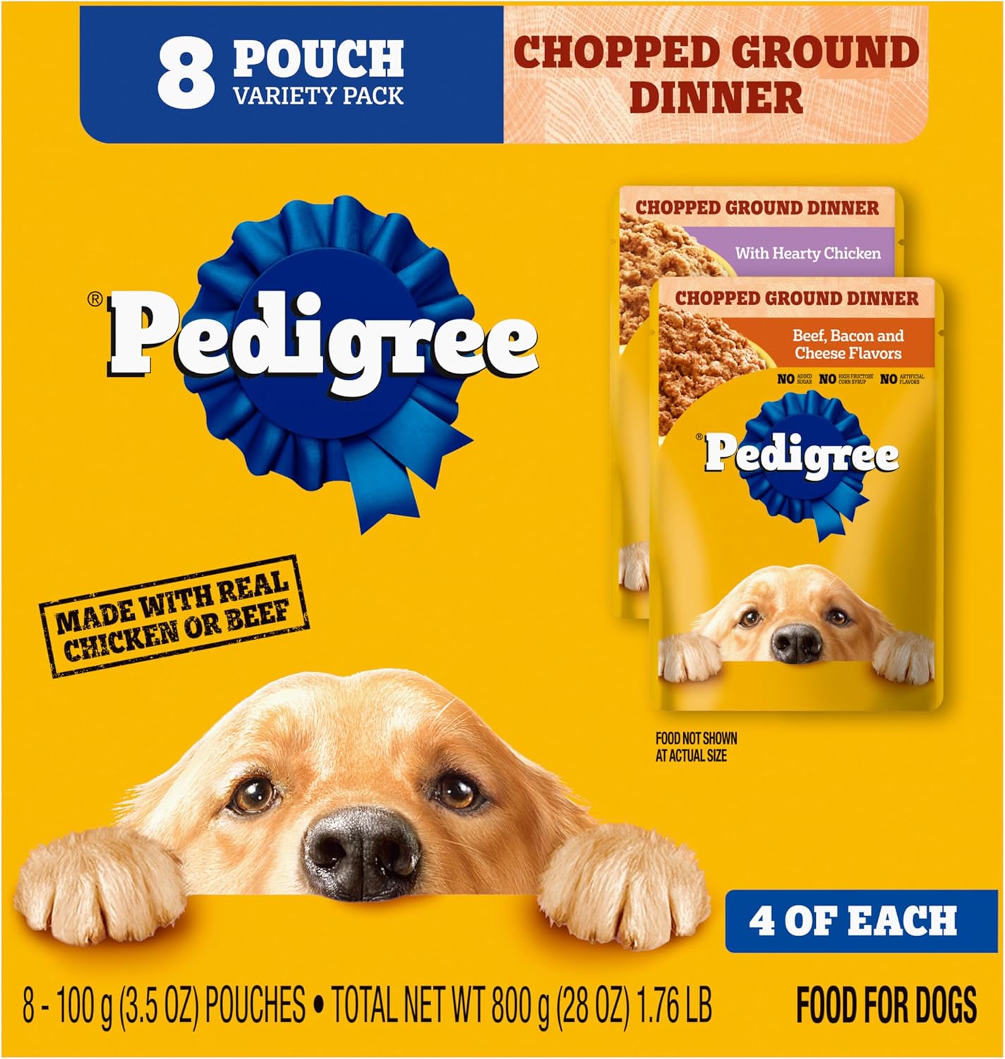 Pedigree Chopped Ground Dinner Dog Food 8-Count With Hearty Chicken Variety Pack, 3.5 oz Pouches (Pack of 2)