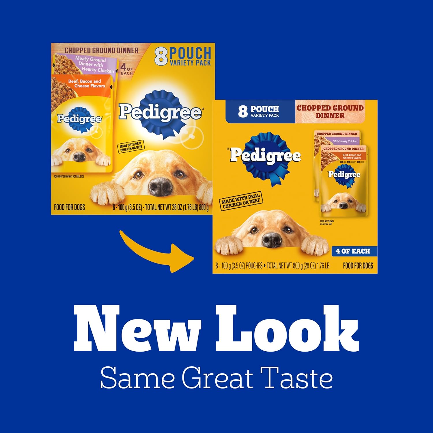 Pedigree Chopped Ground Dinner Hundefutter, 8 Stück, mit Hearty Chicken Variety Pack, 3,5-Unzen-Beutel (2er-Pack)