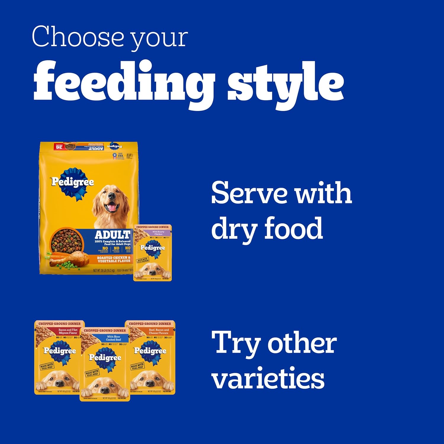 Pedigree Chopped Ground Dinner Hundefutter, 8 Stück, mit Hearty Chicken Variety Pack, 3,5-Unzen-Beutel (2er-Pack)