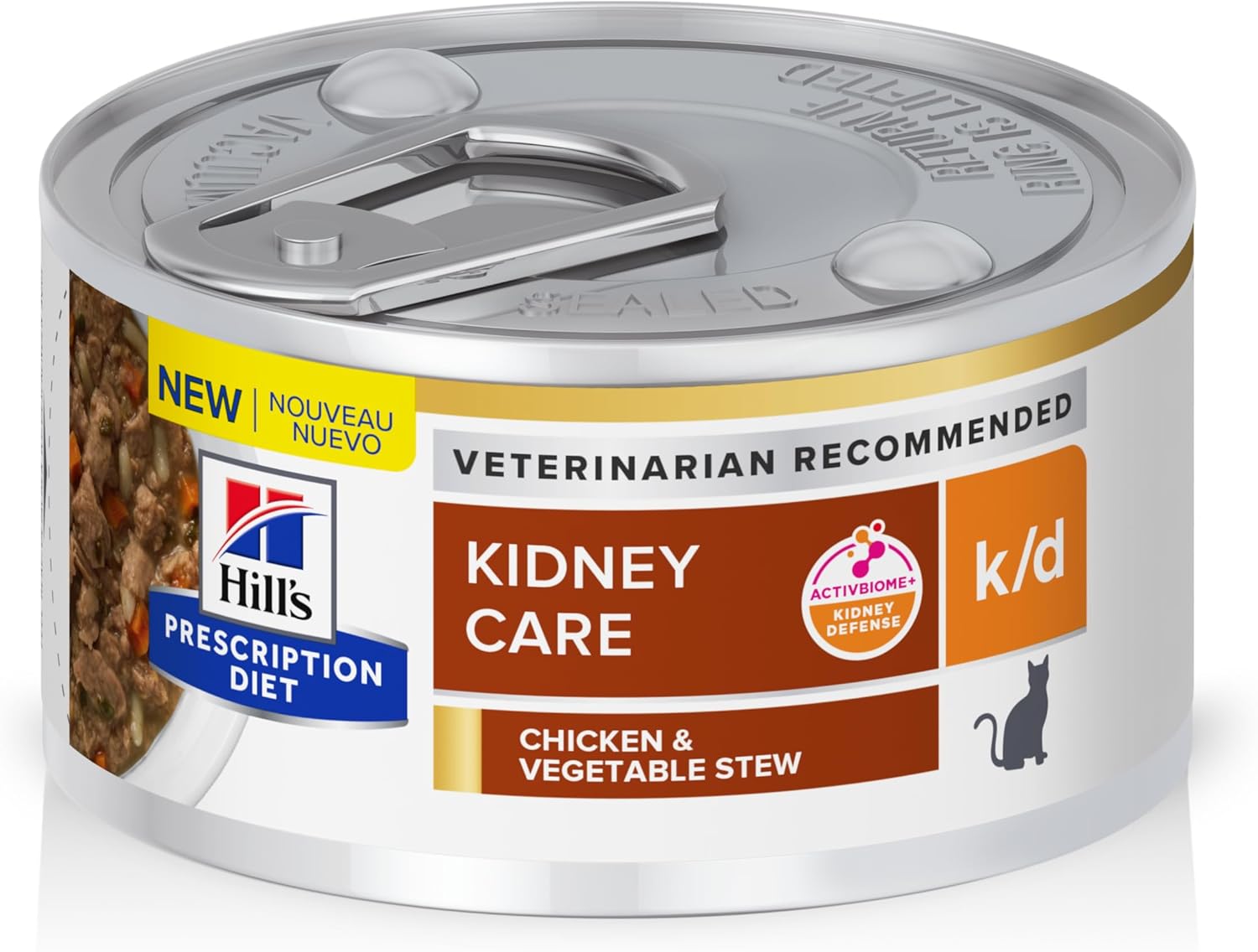 Nourriture humide pour chats Hills Prescription Diet k/d Kidney Care, ragoût de poulet et de légumes, régime vétérinaire, boîtes de 2,9 oz, paquet de 24