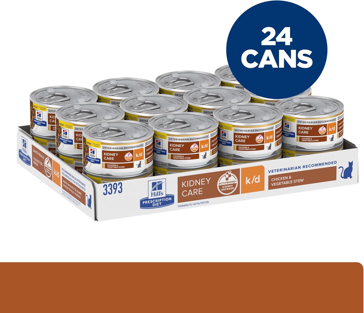 Nourriture humide pour chats Hills Prescription Diet k/d Kidney Care, ragoût de poulet et de légumes, régime vétérinaire, boîtes de 2,9 oz, paquet de 24