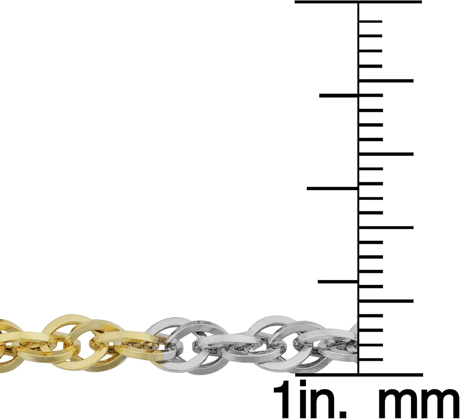 قلادة Kooljewelry من الذهب الحقيقي عيار 10 قيراط ثلاثي الألوان بقطر 3.8 مم من الكابل المزدوج (18 أو 20 بوصة)