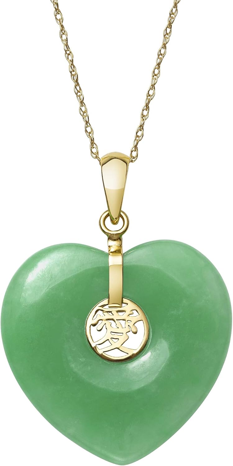 14k Gold Natural Jade Heart Charm Necklace Pendant
