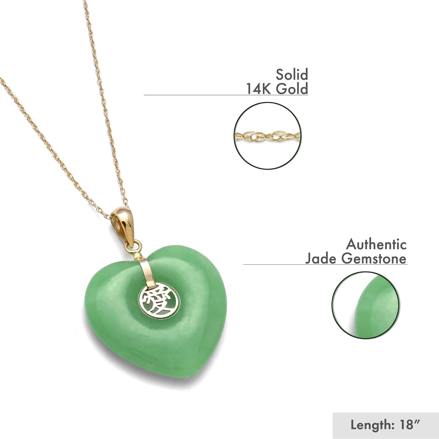 14k Gold Natural Jade Heart Charm Necklace Pendant · v4
