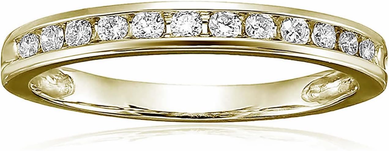 1/4 carat (ctw) Diamond Wedding Anniversary Band for Women, Half Eternity Round Diamond Engagement Ring 14K Yellow Gold Channel Set 0.25 cttw, Size 4.5-10 · v2