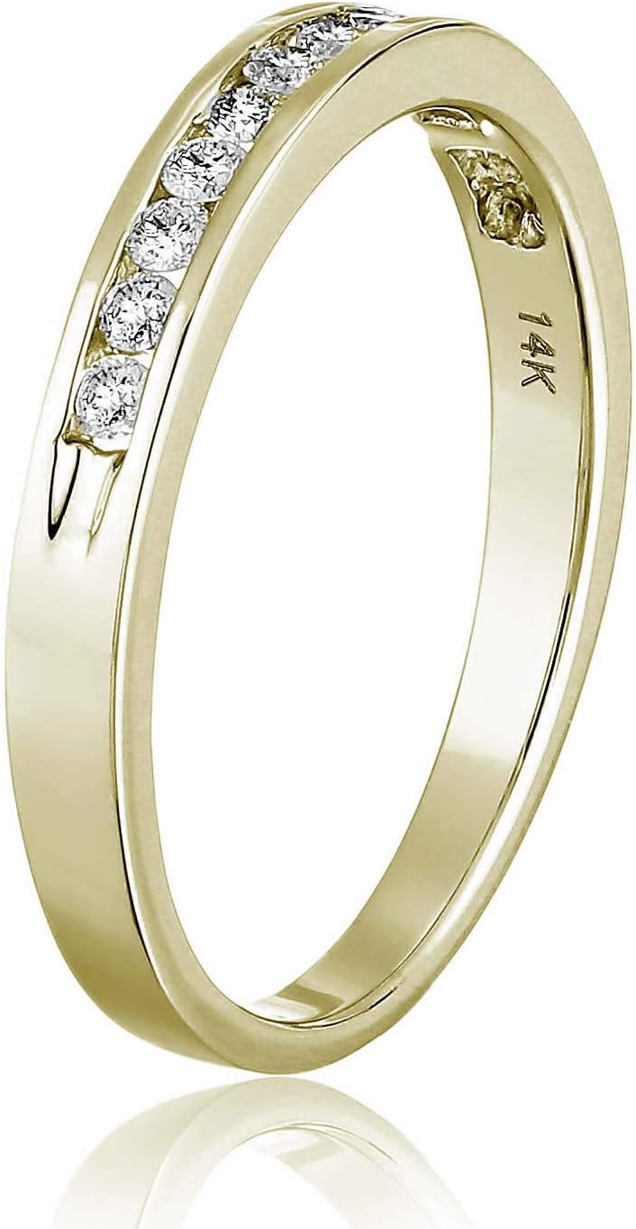 1/4 carat (ctw) Diamond Wedding Anniversary Band for Women, Half Eternity Round Diamond Engagement Ring 14K Yellow Gold Channel Set 0.25 cttw, Size 4.5-10 · v2
