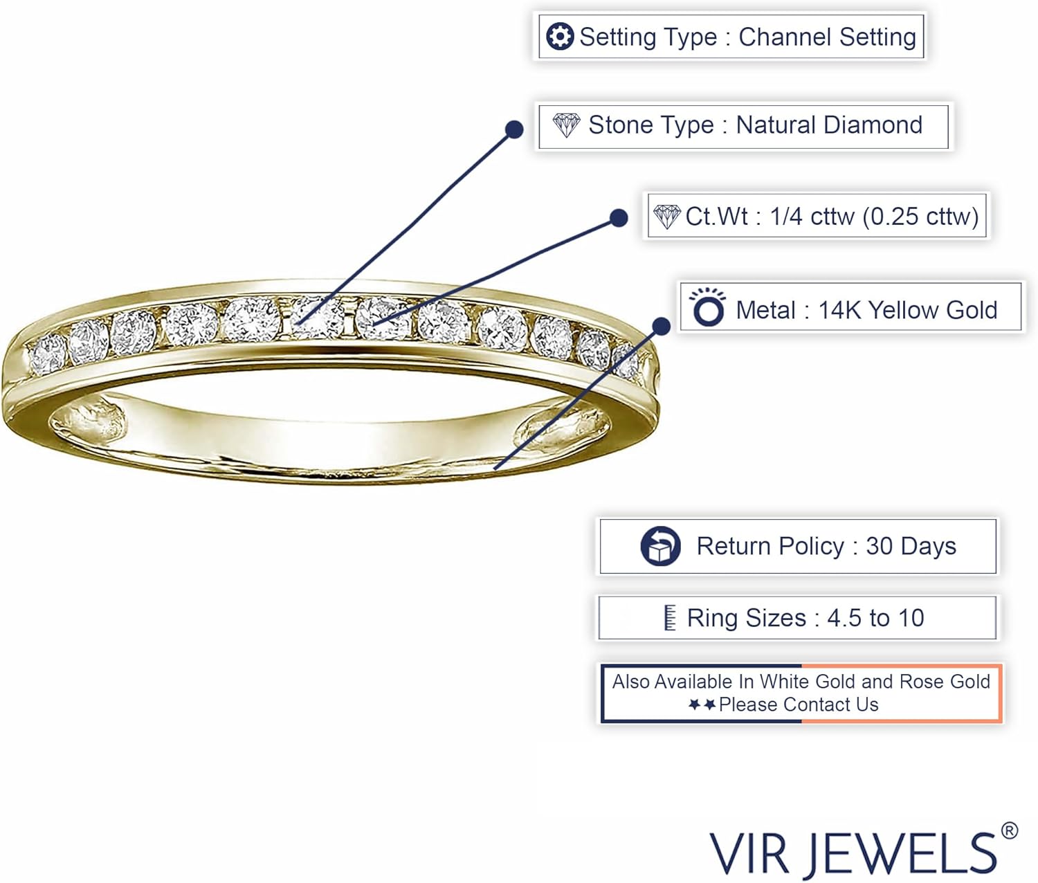 1/4 carat (ctw) Diamond Wedding Anniversary Band for Women, Half Eternity Round Diamond Engagement Ring 14K Yellow Gold Channel Set 0.25 cttw, Size 4.5-10 · v2