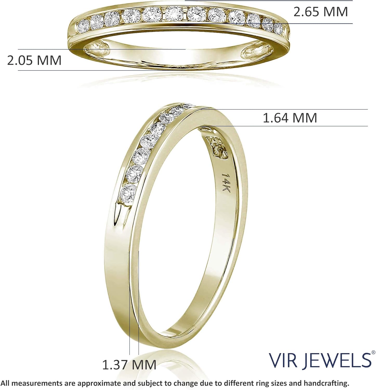 1/4 carat (ctw) Diamond Wedding Anniversary Band for Women, Half Eternity Round Diamond Engagement Ring 14K Yellow Gold Channel Set 0.25 cttw, Size 4.5-10 · v2
