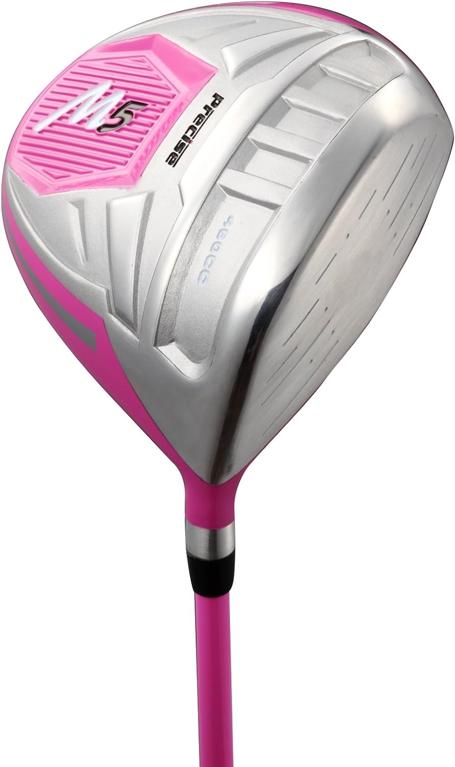 Set di mazze da golf M5 per mano destra Top Line da donna rosa, include: Driver, Wood, Hybrid, n. 5,6,7,8,9, ferri da stiro PW in acciaio inossidabile, putter, aste in grafite per ferri da stiro Woods, borsa con supporto e 3 copricapi