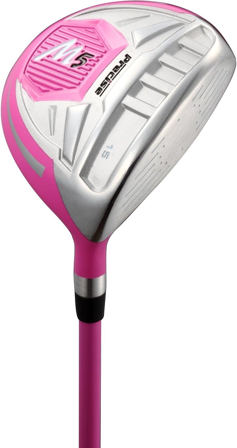 Set di mazze da golf M5 per mano destra Top Line da donna rosa, include: Driver, Wood, Hybrid, n. 5,6,7,8,9, ferri da stiro PW in acciaio inossidabile, putter, aste in grafite per ferri da stiro Woods, borsa con supporto e 3 copricapi