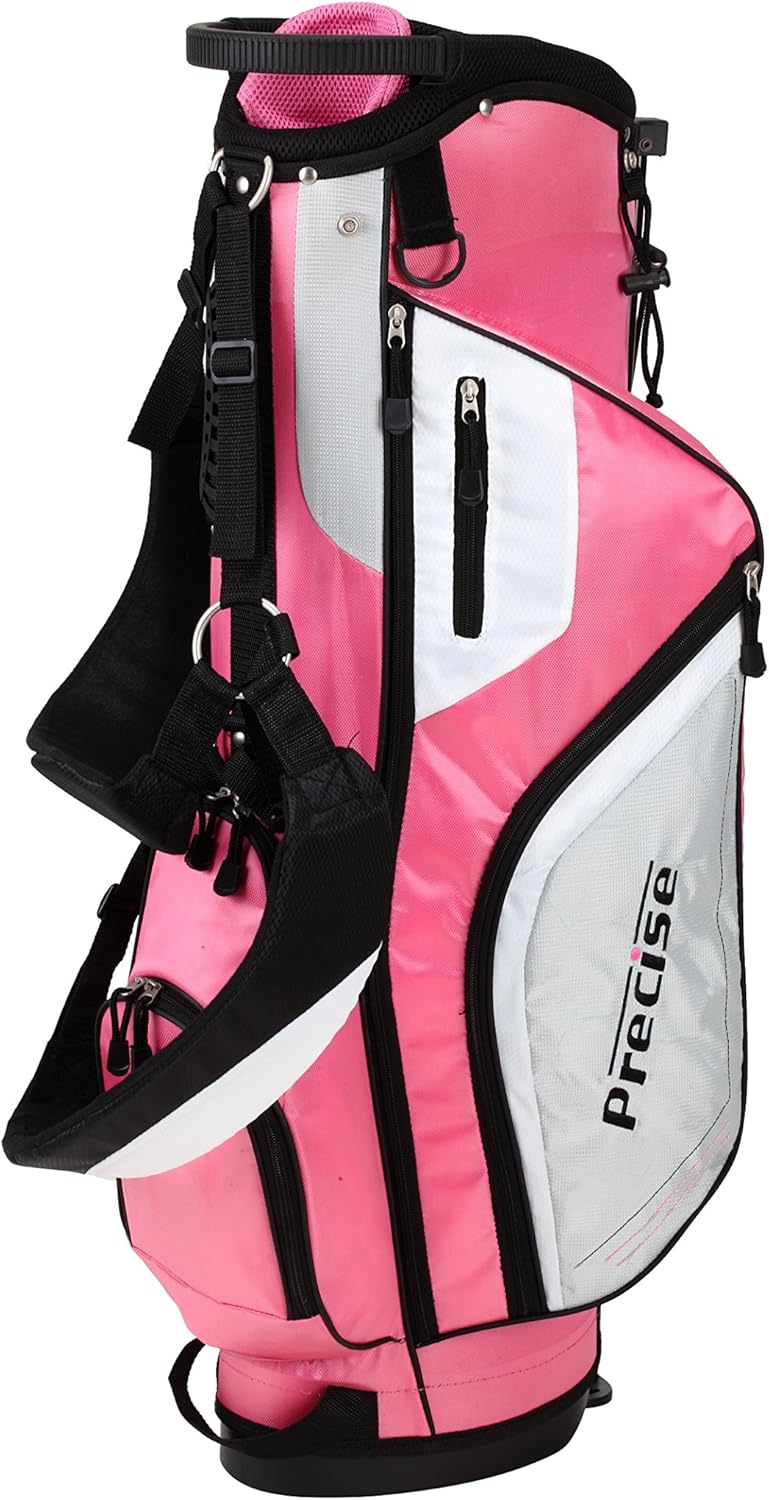 Set di mazze da golf M5 per mano destra Top Line da donna rosa, include: Driver, Wood, Hybrid, n. 5,6,7,8,9, ferri da stiro PW in acciaio inossidabile, putter, aste in grafite per ferri da stiro Woods, borsa con supporto e 3 copricapi