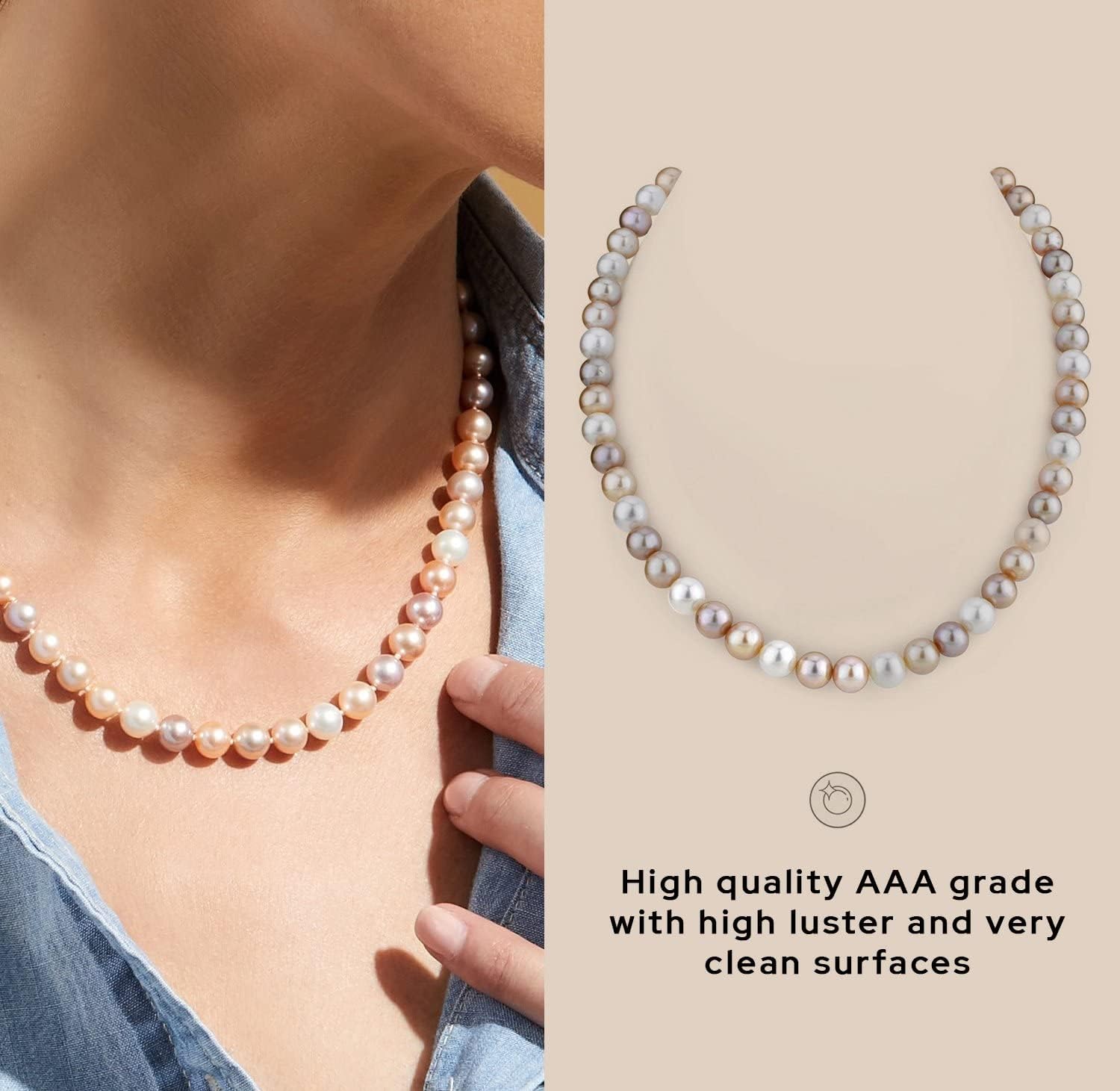 The Pearl Source Freshwater Pearl Necklace for Women - Pearl Strand Necklace | Multi-Color Pearl Necklace with Genuine Cultured Pearls Pearl Gifts for Christmas, Holidays and Anniversary · v2