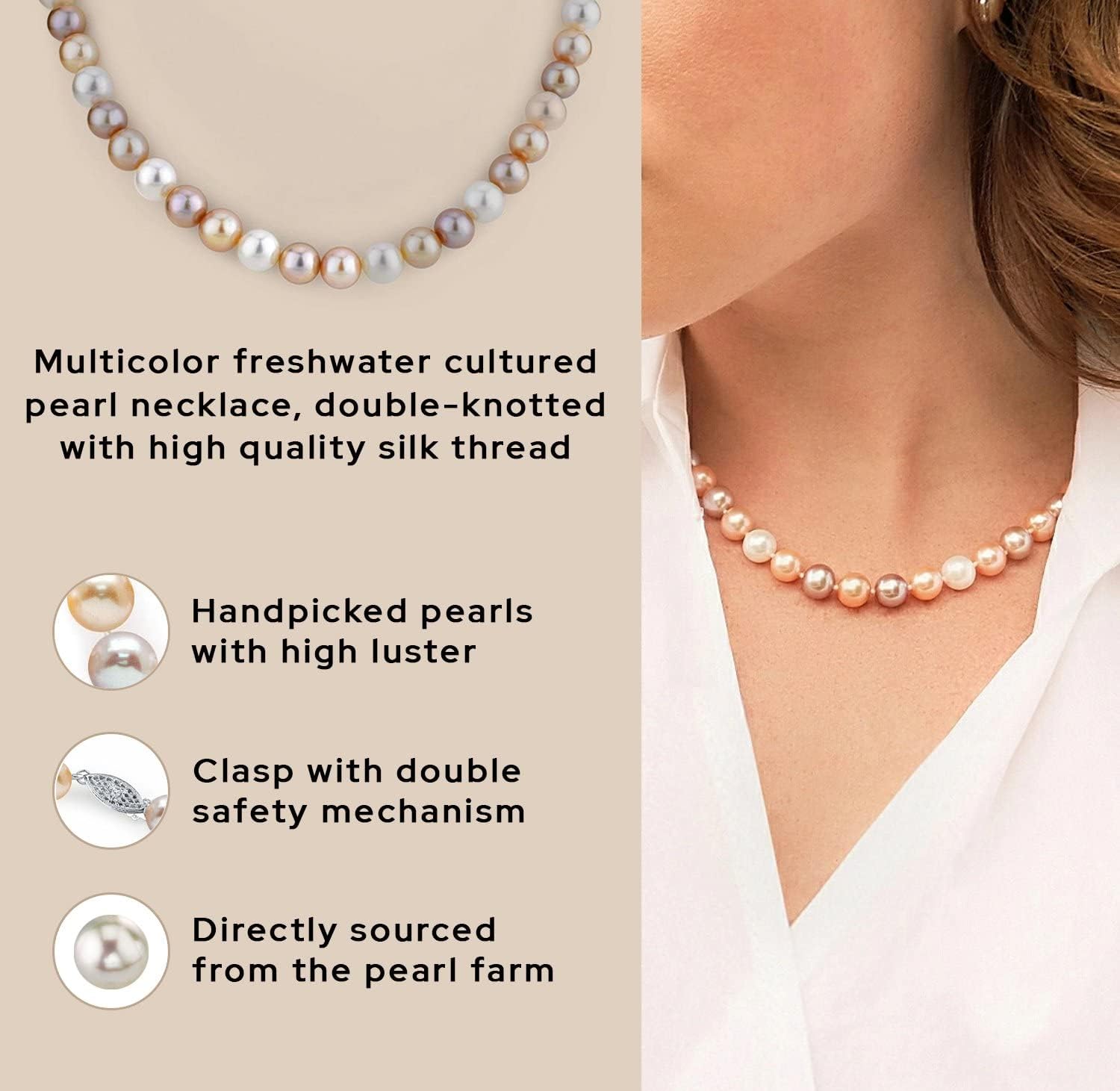 The Pearl Source Freshwater Pearl Necklace for Women - Pearl Strand Necklace | Multi-Color Pearl Necklace with Genuine Cultured Pearls Pearl Gifts for Christmas, Holidays and Anniversary · v2