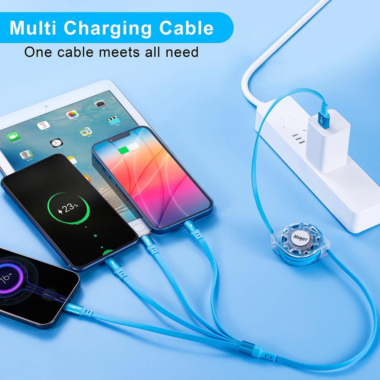 Multi Charging Cable,2Pack 4Ft Retractable USB Charger Cord 4 in 1 Fast Chargers for Multiple Devices with Lightning/Type C/Micro USB Port for Cell Phones,iPhone,iPad,Samsung Galaxy,PS,Tablet,More · v2