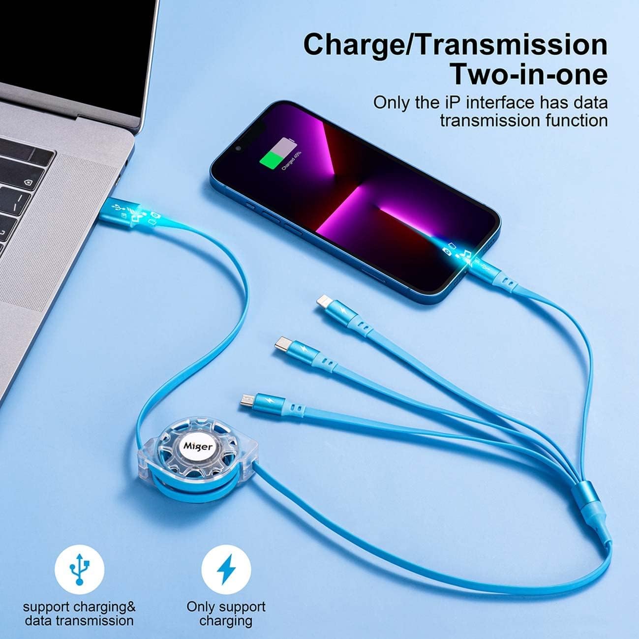 Multi Charging Cable,2Pack 4Ft Retractable USB Charger Cord 4 in 1 Fast Chargers for Multiple Devices with Lightning/Type C/Micro USB Port for Cell Phones,iPhone,iPad,Samsung Galaxy,PS,Tablet,More · v2