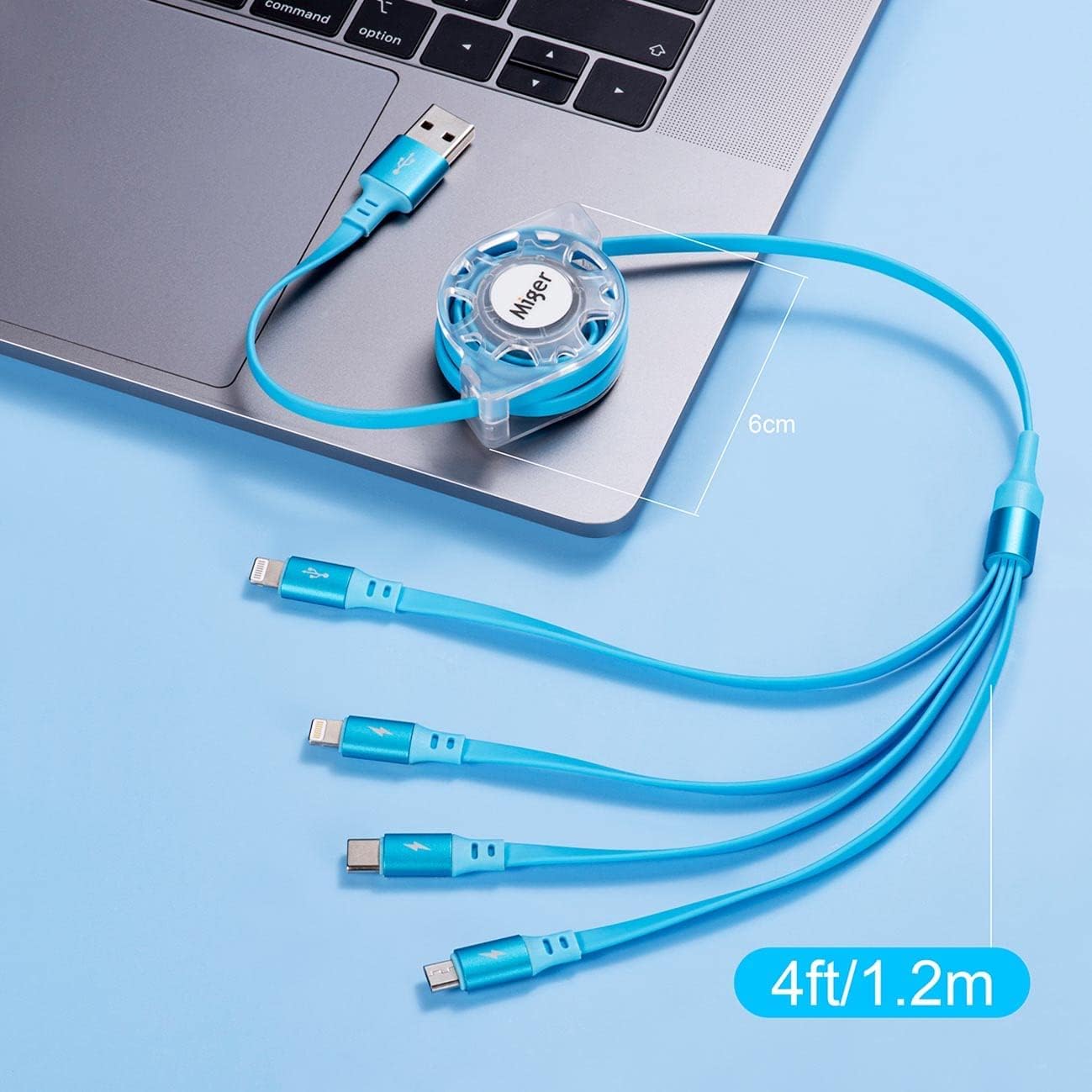 Multi Charging Cable,2Pack 4Ft Retractable USB Charger Cord 4 in 1 Fast Chargers for Multiple Devices with Lightning/Type C/Micro USB Port for Cell Phones,iPhone,iPad,Samsung Galaxy,PS,Tablet,More · v2