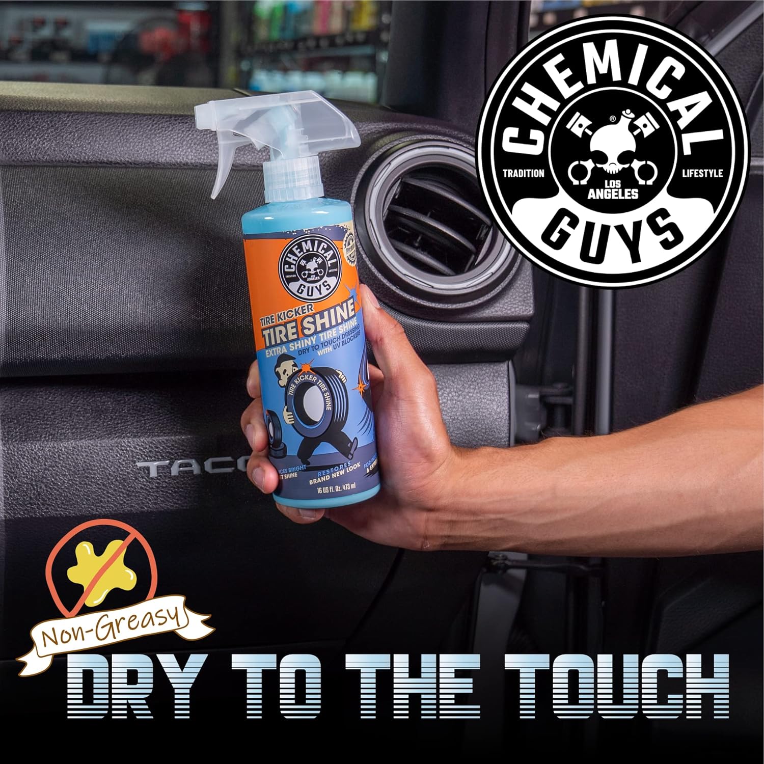 Chemical Guys TVD11316 Tire Kicker Sprayable Extra Glossy Tire Shine (Works on Rubber, Vinyl  Plastic) Safe for Cars, Trucks, Motorcycles, RVs amp; More, 16 fl oz · v3