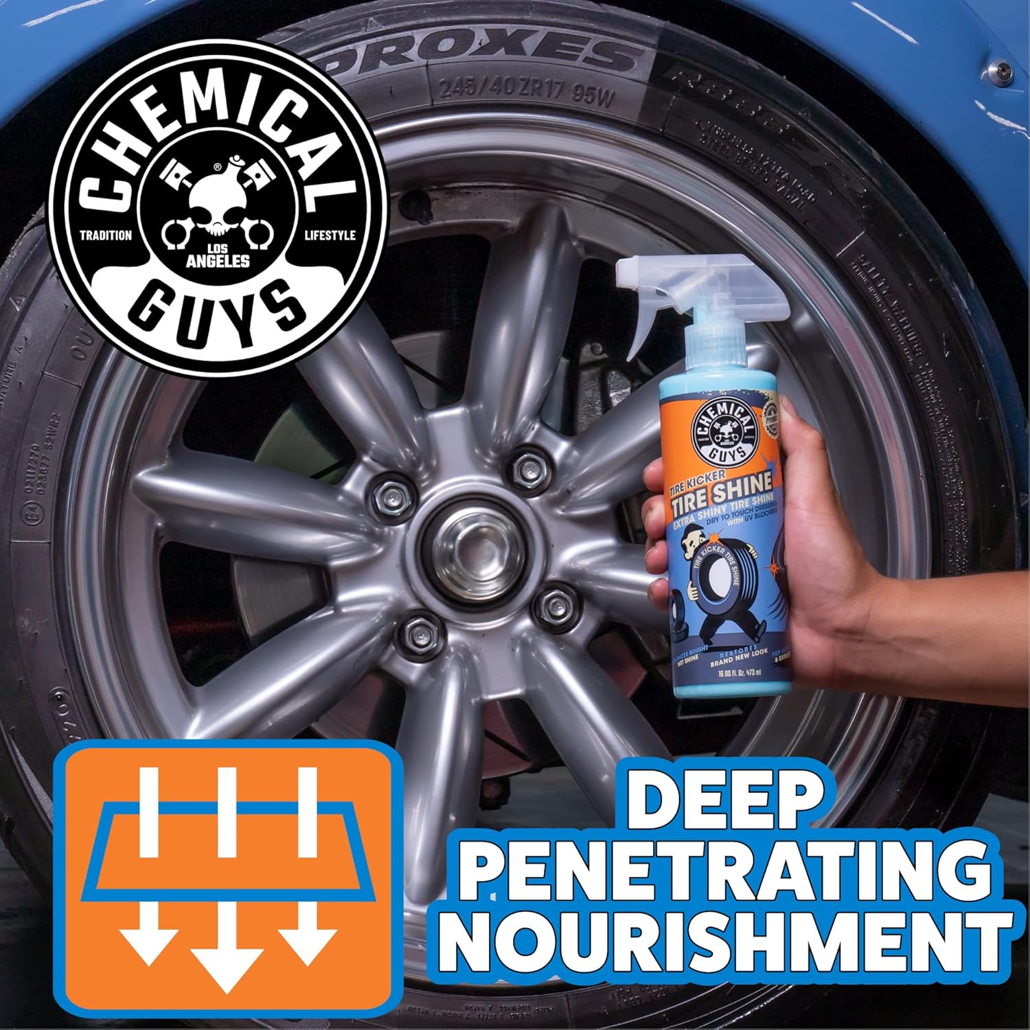 Chemical Guys TVD11316 Tire Kicker Sprayable Extra Glossy Tire Shine (Works on Rubber, Vinyl  Plastic) Safe for Cars, Trucks, Motorcycles, RVs amp; More, 16 fl oz · v3