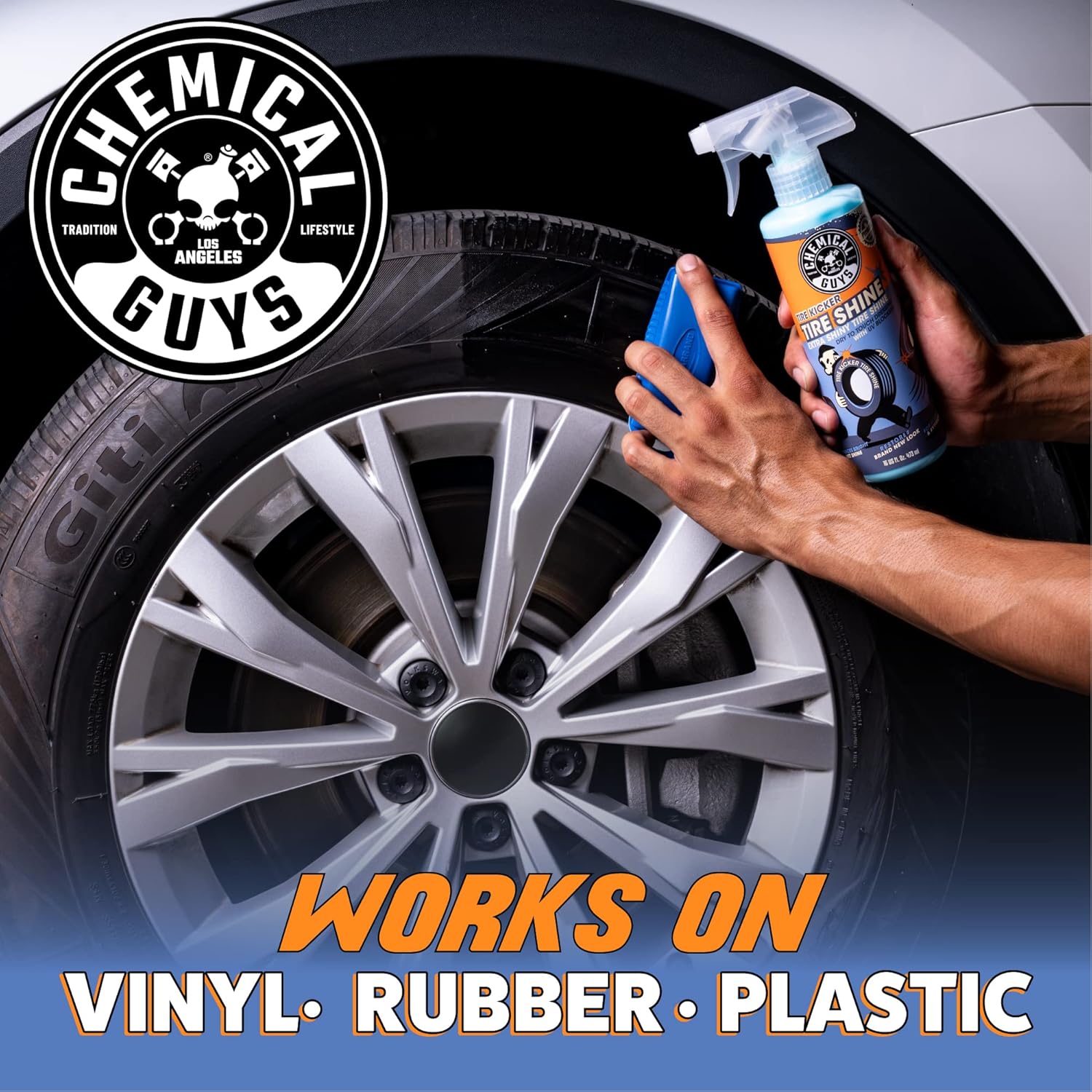 Chemical Guys TVD11316 Tire Kicker Sprayable Extra Glossy Tire Shine (Works on Rubber, Vinyl  Plastic) Safe for Cars, Trucks, Motorcycles, RVs amp; More, 16 fl oz · v3