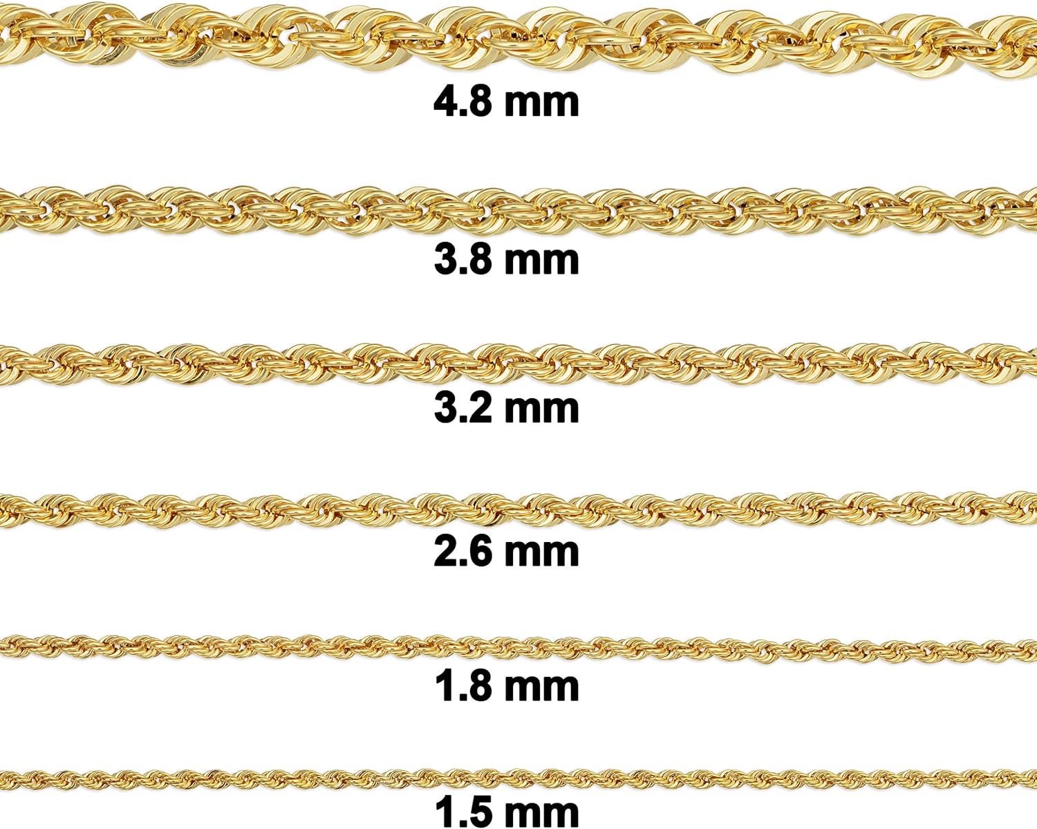 Kooljewelry 10k Yellow Gold Rope Chain Necklace For Men And Women (choose from 1.5mm, 1.8mm, 2.6mm, 3.2mm, 3.8mm or 4.8mm. size from 16 until 30 inches long) · v2