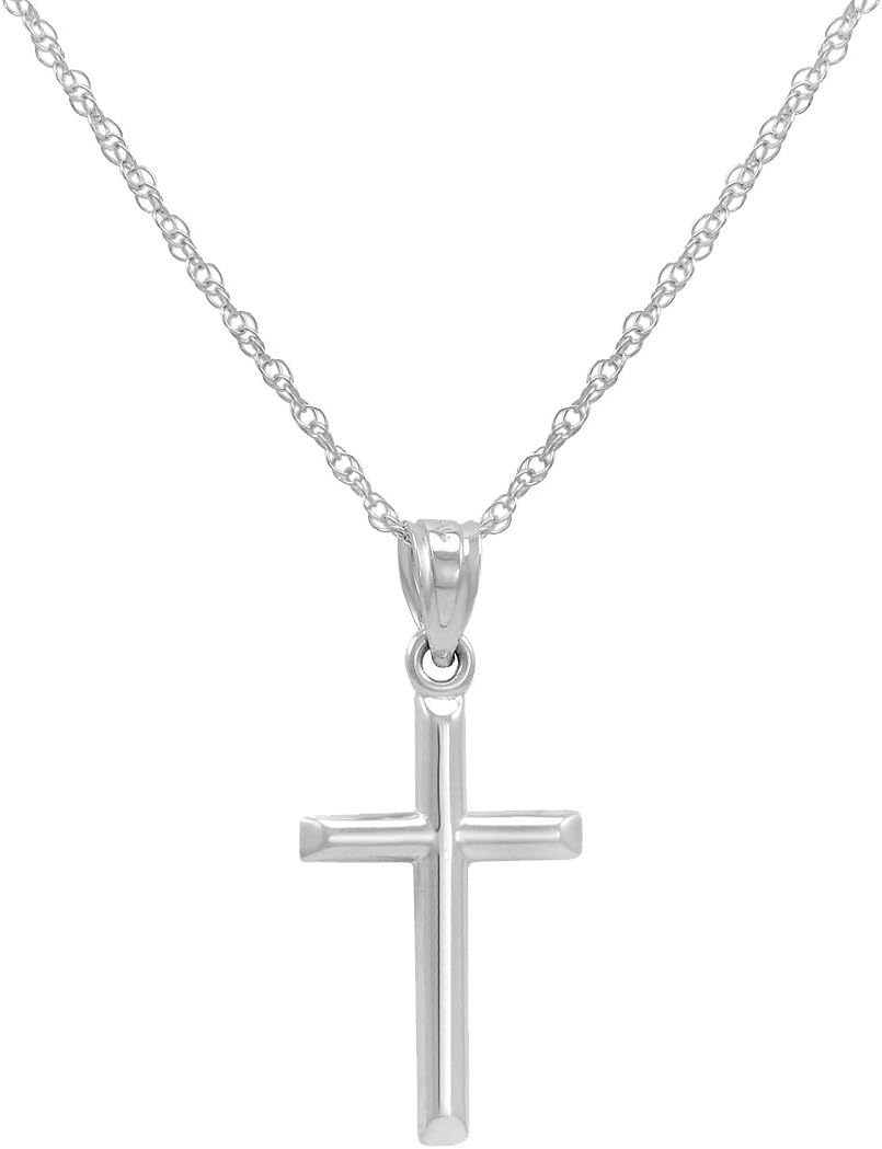 Amanda Rose Collection 14K White Gold Petite Cross Pendant Necklace on a 14K White Gold Chain (18 or 20 inch) · v4