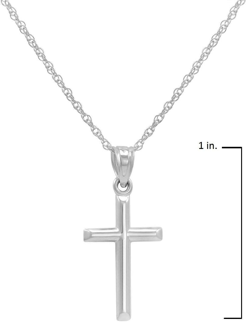 Amanda Rose Collection 14K White Gold Petite Cross Pendant Necklace on a 14K White Gold Chain (18 or 20 inch) · v4