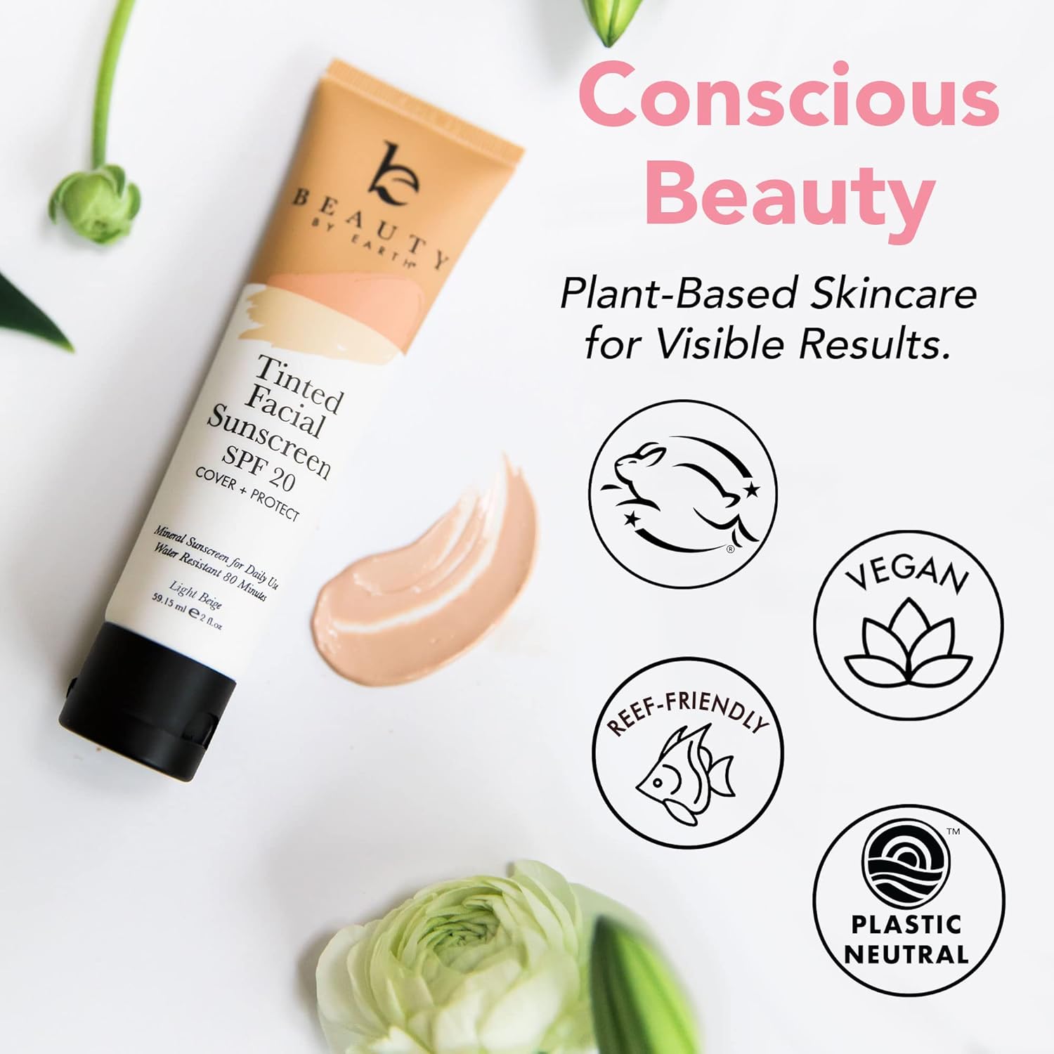 Tinted Sunscreen for Face - SPF 20 With Natural Organic Ingredients Broad Spectrum Sunblock Lotion, Tinted Moisturizer Zinc Oxide Sunscreen Face for Skincare, Facial Sunscreen (Light Beige) · v2