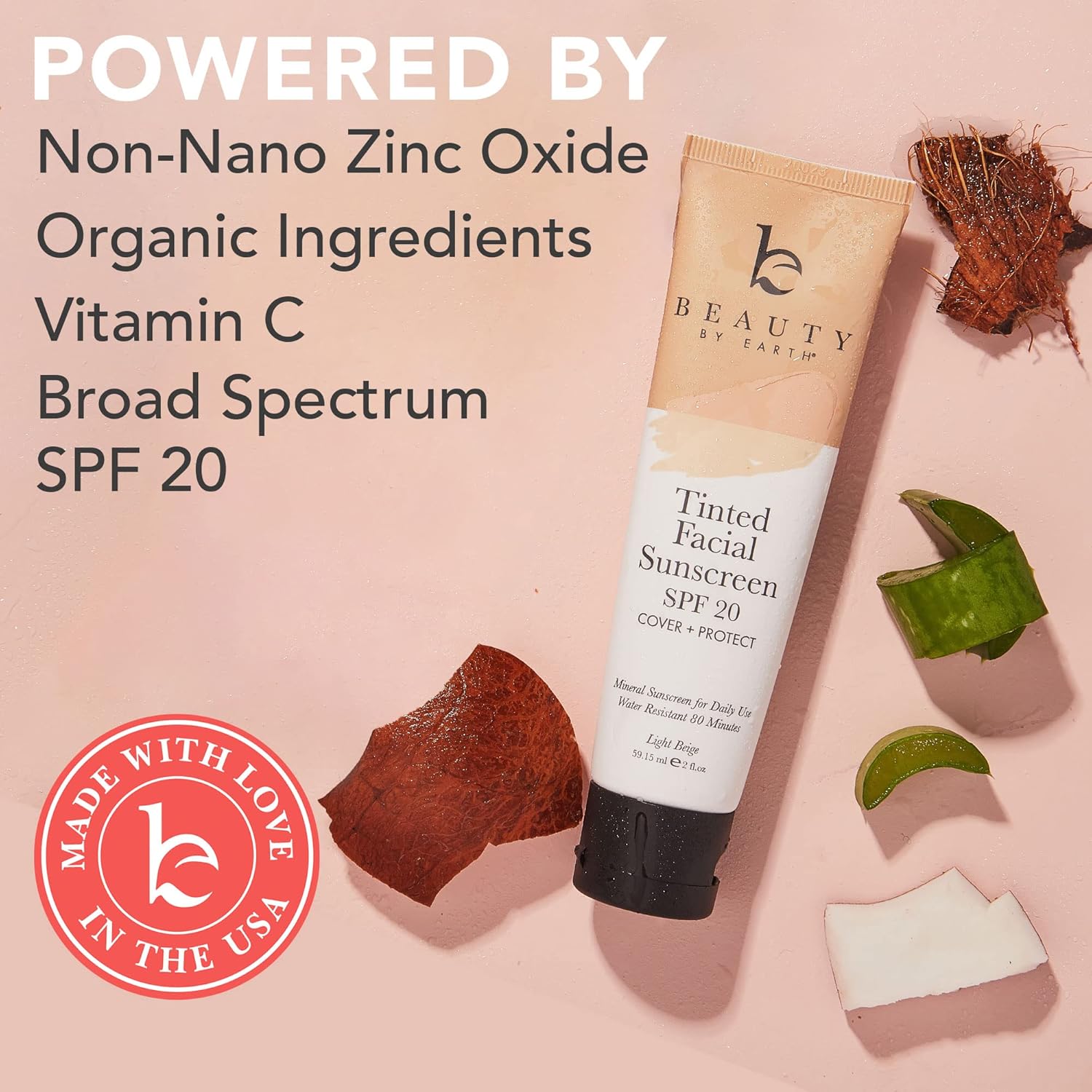 Tinted Sunscreen for Face - SPF 20 With Natural Organic Ingredients Broad Spectrum Sunblock Lotion, Tinted Moisturizer Zinc Oxide Sunscreen Face for Skincare, Facial Sunscreen (Light Beige) · v2