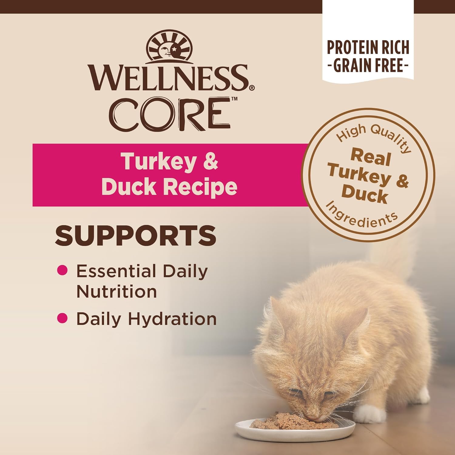 Cibo umido per gatti Wellness CORE senza cereali, cibo naturale in scatola per gatti, a base di vera carne (patè di anatra e tacchino, lattine da 3 once, confezione da 12)