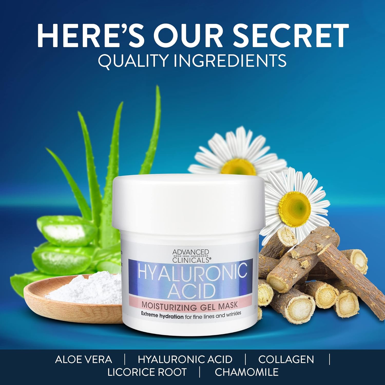 Advanced Clinicals Hyaluronic Acid Gel Facial Mask Skin Care Treatment, Brightening, Hydrating Anti Aging Face Mask  Moisturizer Helps Transform Dry Skin W/Collagen, Chamomile, amp; Aloe Vera, 5 Fl Oz