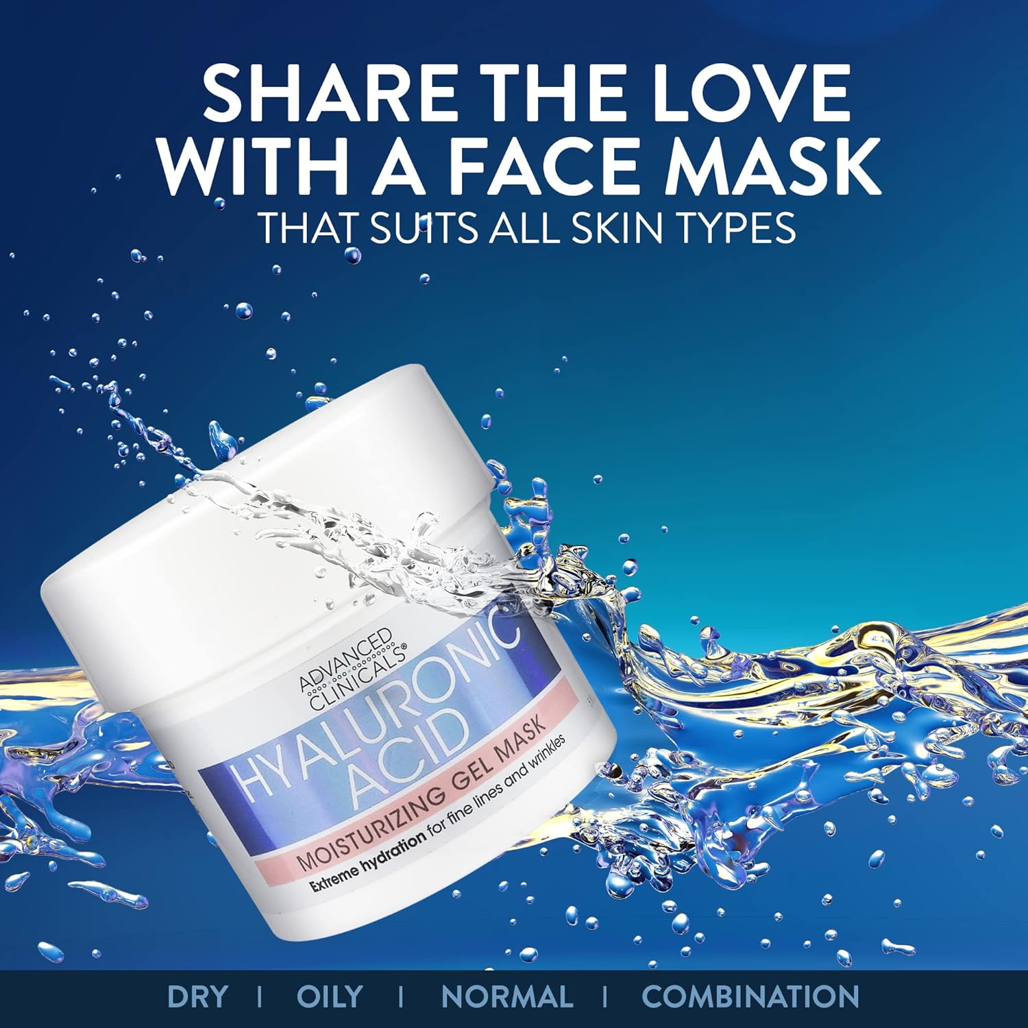 Advanced Clinicals Hyaluronic Acid Gel Facial Mask Skin Care Treatment, Brightening, Hydrating Anti Aging Face Mask  Moisturizer Helps Transform Dry Skin W/Collagen, Chamomile, amp; Aloe Vera, 5 Fl Oz