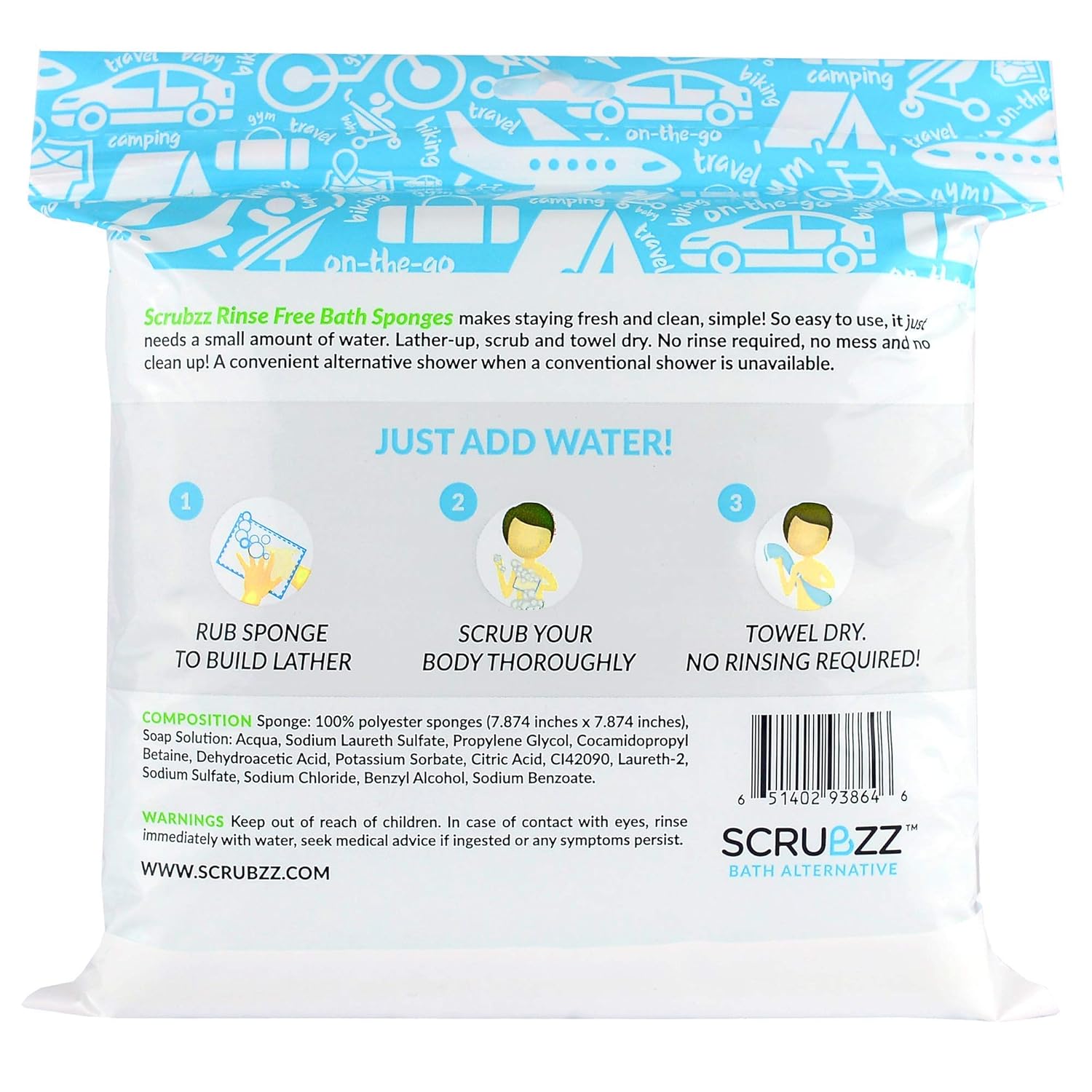 Scrubzz Disposable Rinse Free Bathing Wipes - 25 Pack - All-in-1 Single Use Shower Wipes, Simply Dampen, Lather, and Dry Without Shampoo or Rinsing · v2