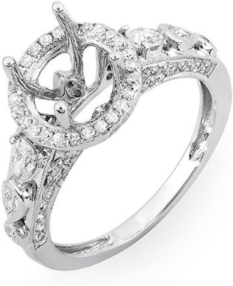 Anello da sposa semimontato con diamante a pera rotondo da 0,75 carati della collezione Dazzlingrock da 0,75 carati, oro bianco massiccio