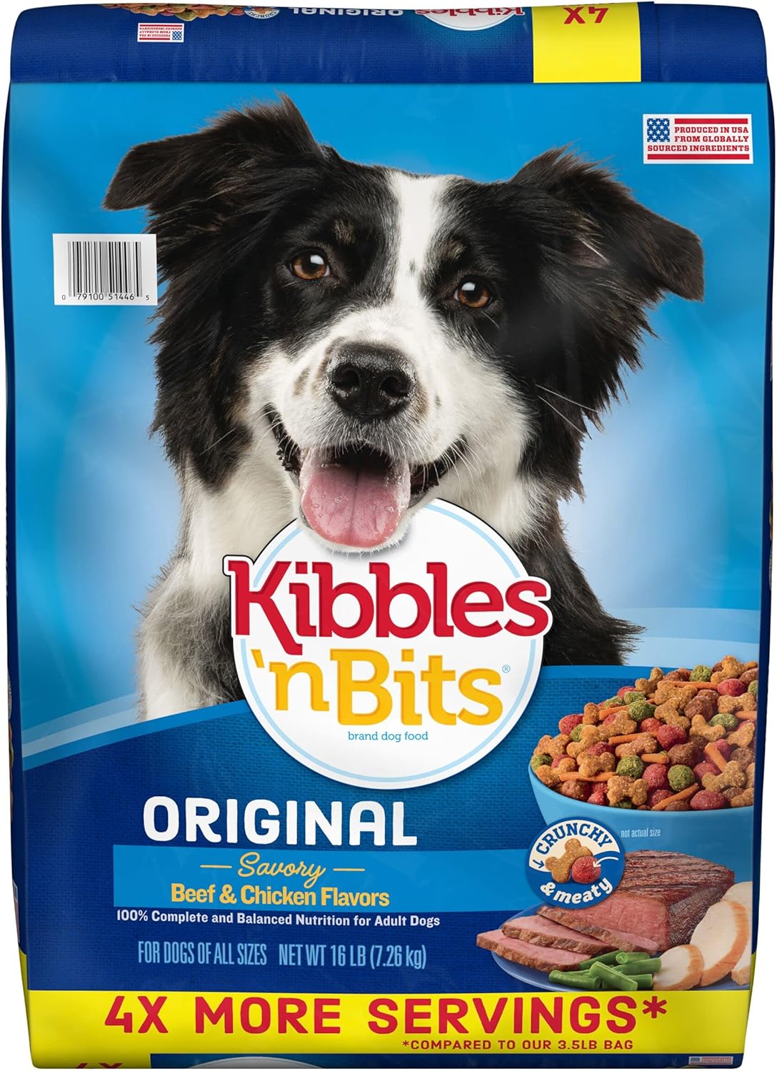 Kibbles N Bits Original Savory Beef Chicken Flavours Droog hondenvoer, zak van 45 pond