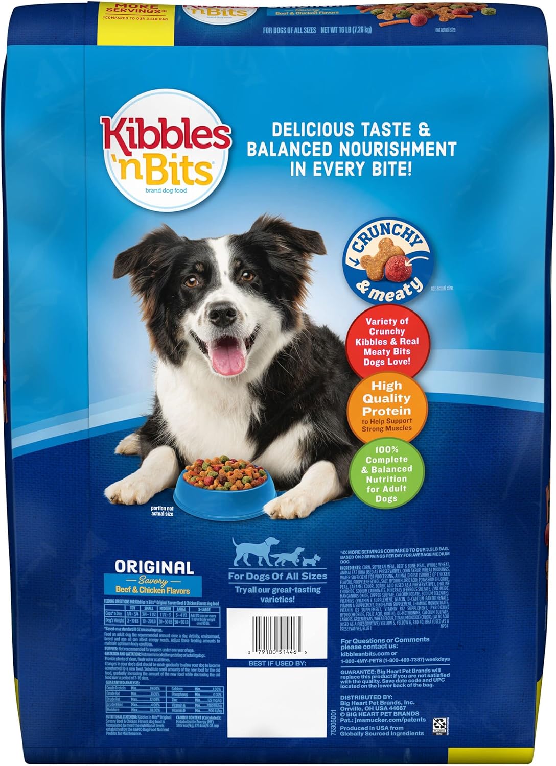 Kibbles N Bits Original Savory Beef Chicken Flavours Droog hondenvoer, zak van 45 pond