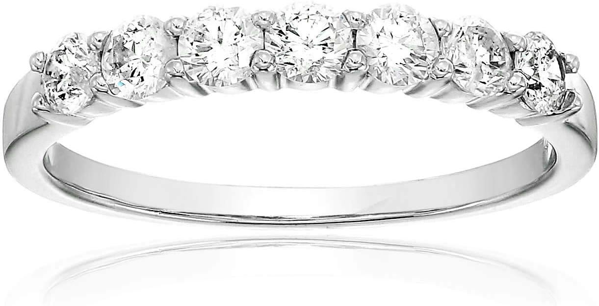 1/2 carat (ctw) Diamond Wedding Anniversary Band for Women, Round Diamond Engagement Ring 14K White Gold Prong Set 0.50 cttw, Size 4-10 · v2